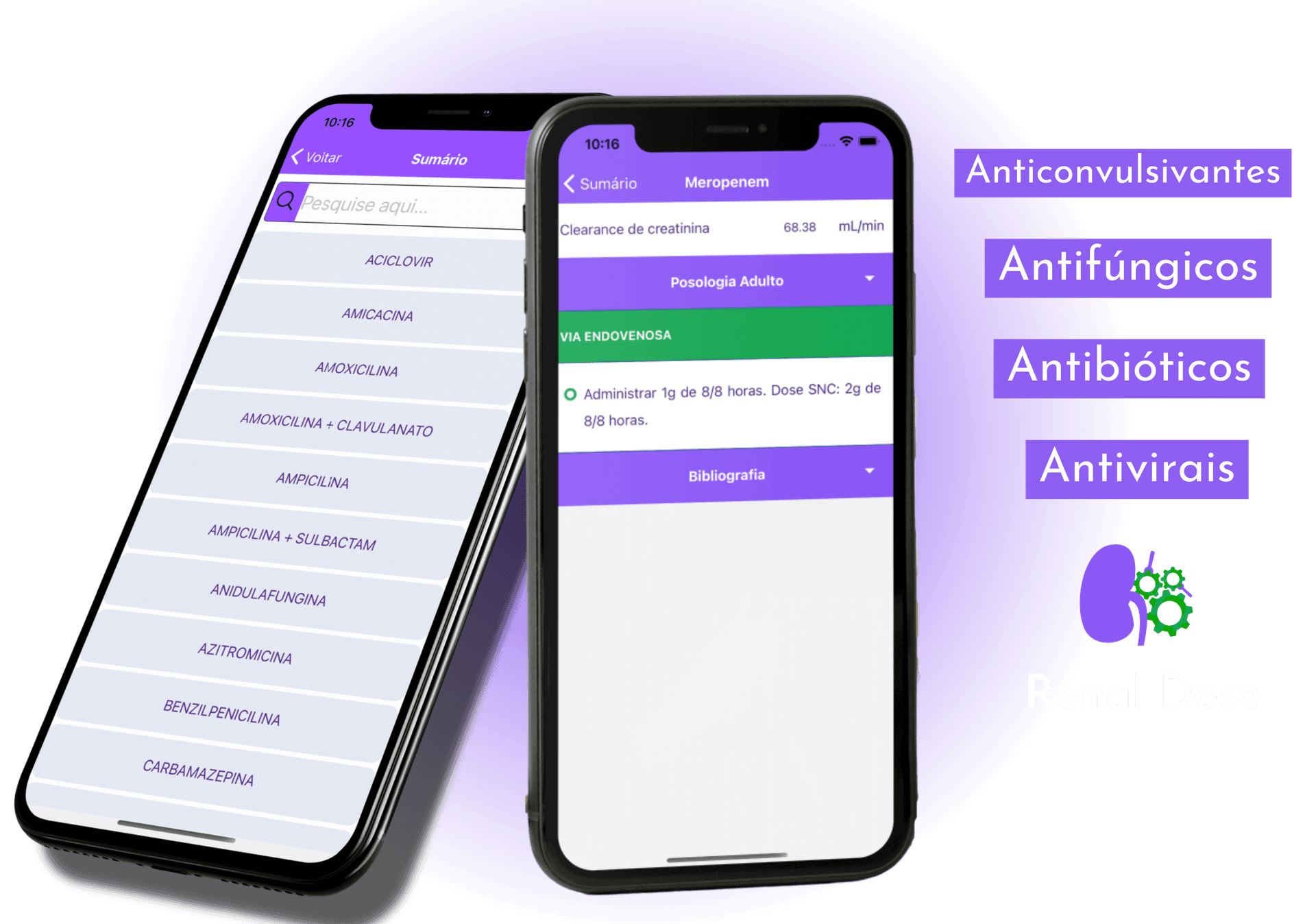 Imagem do celular com o aplicativo Renal Dose